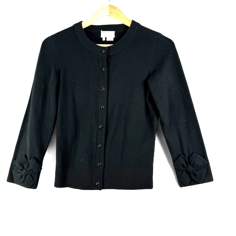 Kate Spade Womens Black Cardigan Bow Sleeve Sweater Sz XS